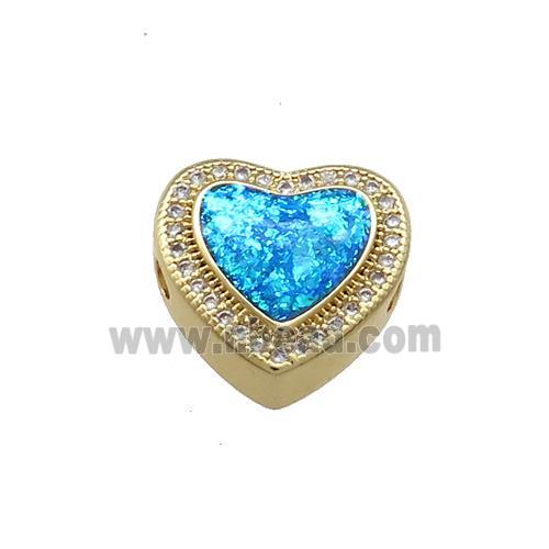 Copper Heart Beads Pave Blue Fire Opal Zircon 18K Gold Plated