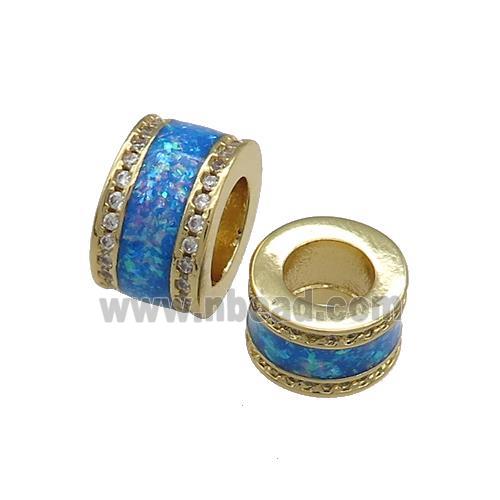 Copper Tube Beads Pave Blue Fire Opal Large Hole 18K Gold Plated