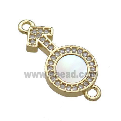 Male Gender Sign Charms Copper Connector Pave Shell Zircon 18K Gold Plated