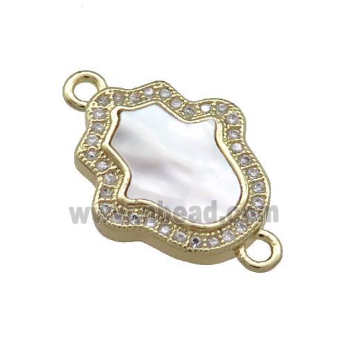 Copper Hamsahand Connector Pave Shell Zircon 18K Gold Plated