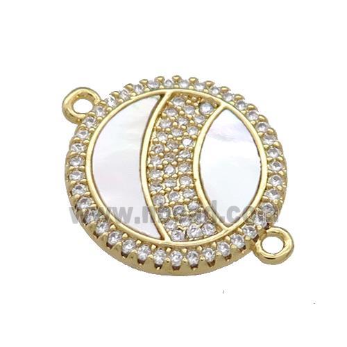 Copper Circle Rainbow Connector Pave Shell Zircon 18K Gold Plated
