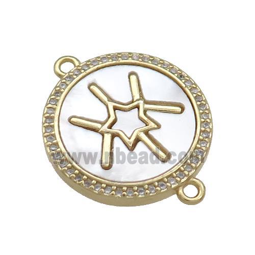 Copper Circle Star Connector Pave Shell Zircon 18K Gold Plated
