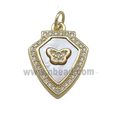 Copper Shield Butterfly Pendant Pave Shell Zircon 18K Gold Plated