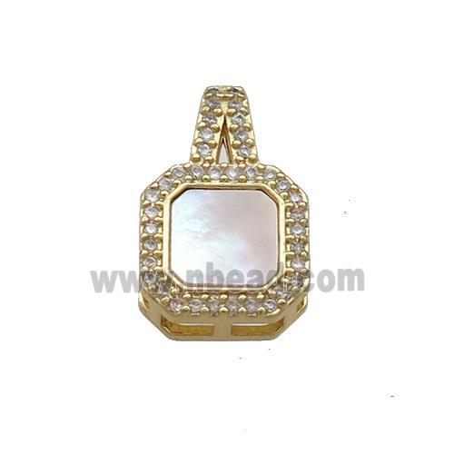 Copper Square Pendant Pave Shell Zircon 18K Gold Plated