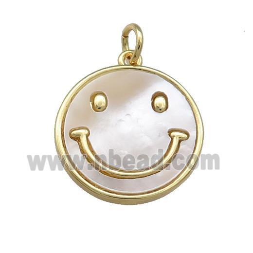 Copper Emoji Pendant Pave Shell Happyface 18K Gold Plated