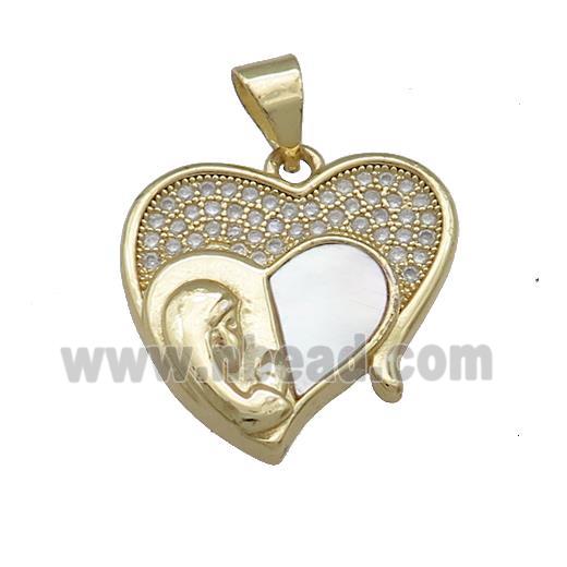 Copper Heart Pendant Pave Shell Zircon MOM 18K Gold Plated
