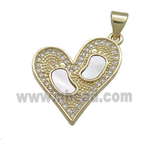 Copper Heart Pendant Pave Shell Zircon Barefoot 18K Gold Plated