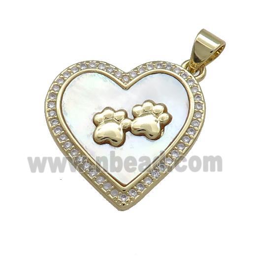Copper Heart Pendant Pave Shell Zircon Paw 18K Gold Plated
