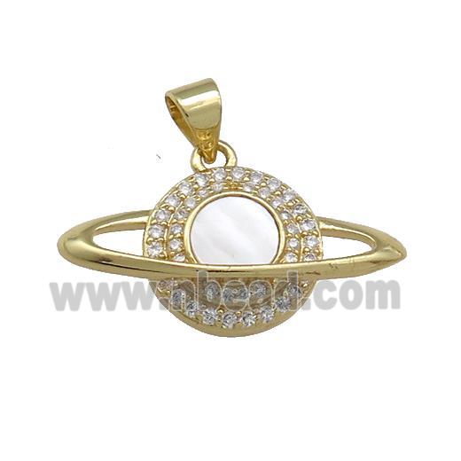 Copper Planet Charms Pendant Pave Shell Zircon 18K Gold Plated