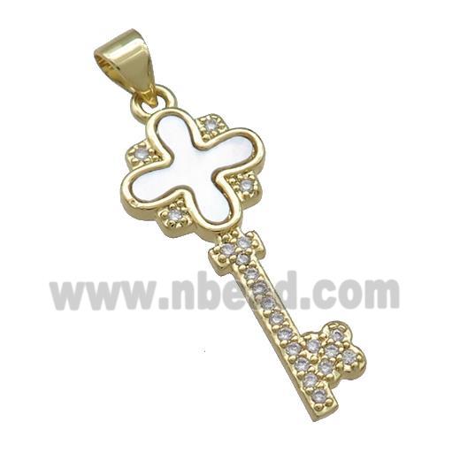 Copper Key Charms Pendant Pave Shell Zircon 18K Gold Plated