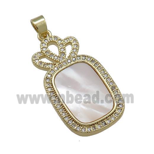 Copper Rectangle Crown Pendant Pave Shell Zircon 18K Gold Plated
