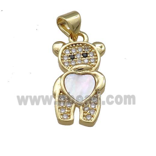 Copper Bear Charms Pendant Pave Shell Heart Zircon 18K Gold Plated