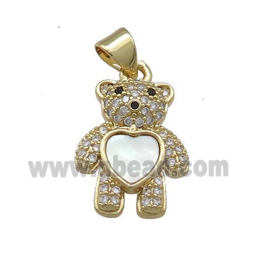 Copper Bear Pendant Pave Shell Heart Zircon 18K Gold Plated