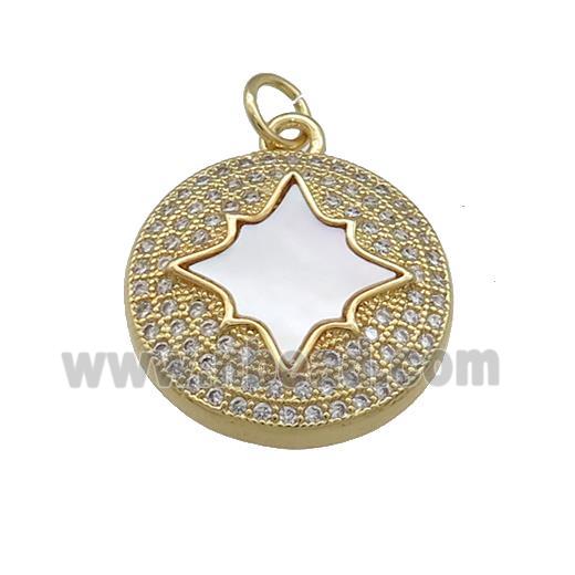 Copper Circle Pendant Pave Shell Zircon Star 18K Gold Plated