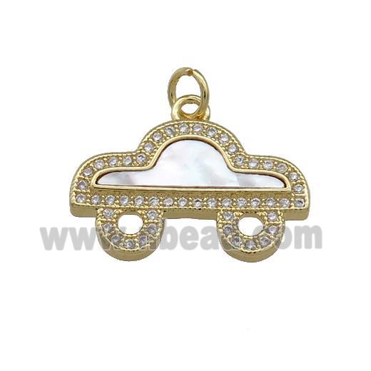 Copper Car Pendant Pave Shell Zircon 18K Gold Plated