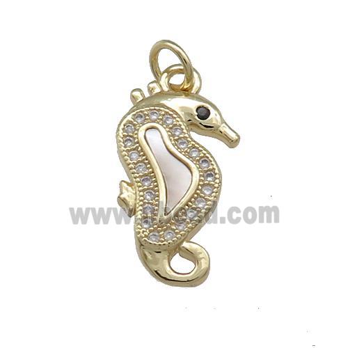 Copper Seahorse Pendant Pave Shell Zircon 18K Gold Plated