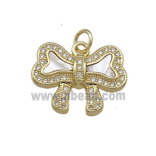 Copper Bowknot Pendant Pave Shell Zircon 18K Gold Plated
