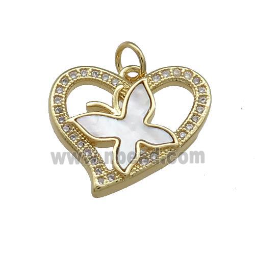 Copper Heart Butterfly Pendant Pave Shell Zircon 18K Gold Plated