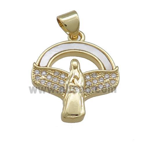 Virgin Mary Charms Copper Pendant Pave Shell Zircon 18K Gold Plated