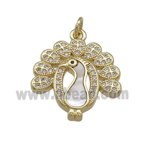 Copper Peacock Charms Pendant Pave Shell Zircon 18K Gold Plated