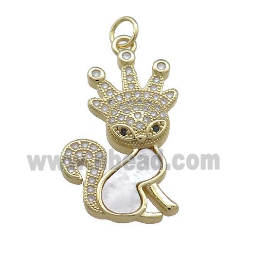 Copper Fox Charms Pendant Pave Shell Zircon Crown 18K Gold Plated