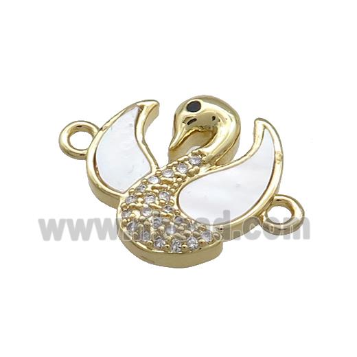 Copper Swan Connector Pave Shell Zircon 18K Gold Plated