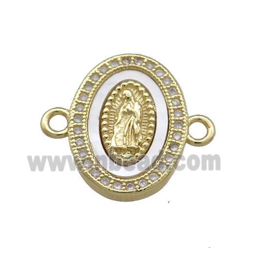 Copper Jesus Charms Connector Pave Shell Zircon 18K Gold Plated