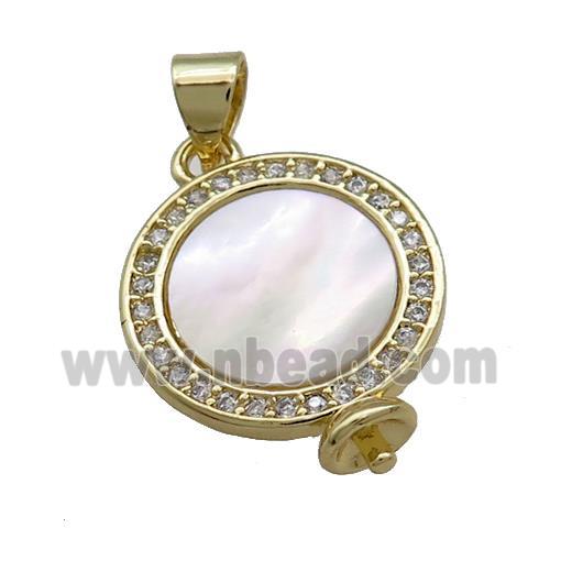 Copper Circle Sun Pendant Pave Shell Zircon Bail 18K Gold Plated