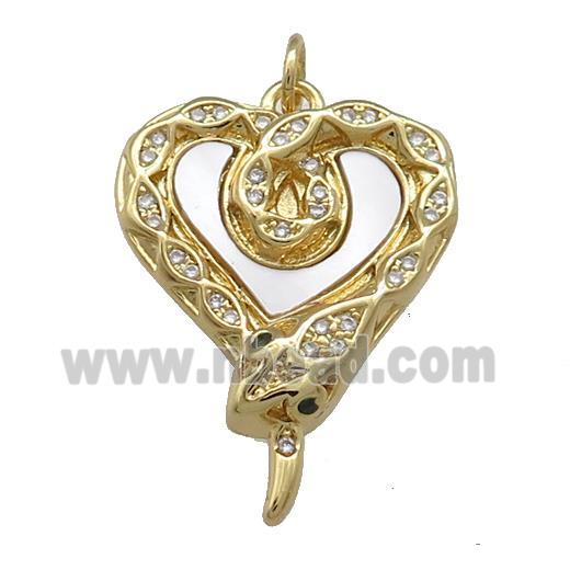 Copper Snake Charms Pendant Pave Shell Zircon Heart 18K Gold Plated