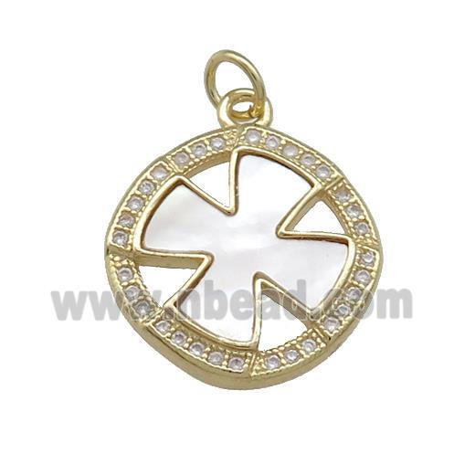 Copper Clover Pendant Pave Shell Zircon Circle 18K Gold Plated