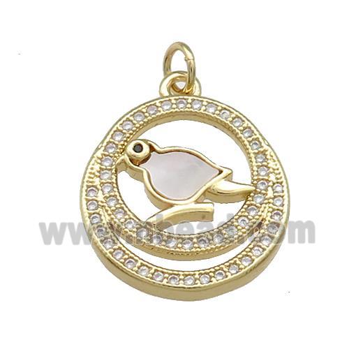 Copper Birds Pendant Pave Shell Zircon Circle 18K Gold Plated
