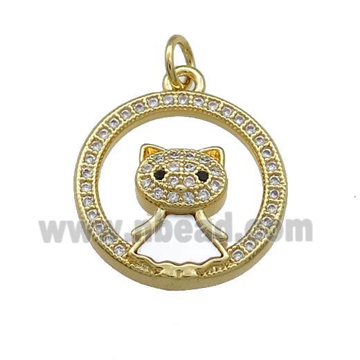 Copper Cat Pendant Pave Shell Zircon Circle 18K Gold Plated