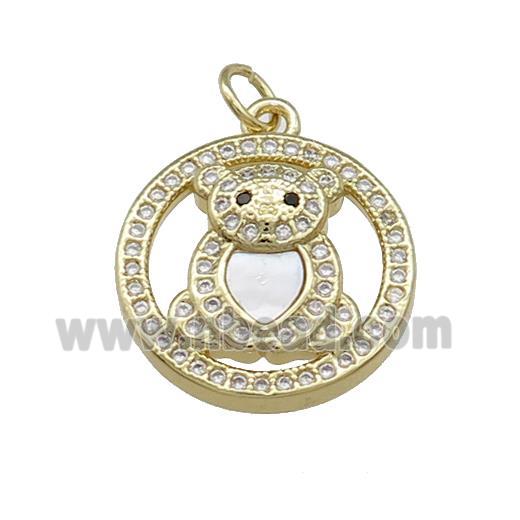 Copper Bear Pendant Pave Shell Zircon Circle 18K Gold Plated