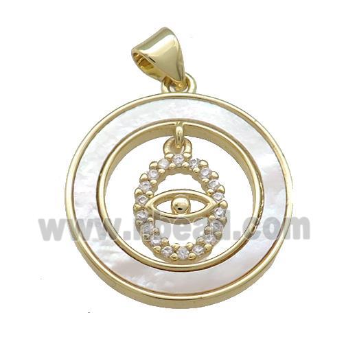 Copper Eye Pendant Pave Shell Zircon Circle 18K Gold Plated