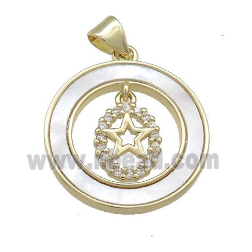 Copper Star Pendant Pave Shell Zircon Circle 18K Gold Plated