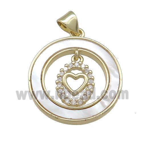 Copper Heart Pendant Pave Shell Zircon Circle 18K Gold Plated
