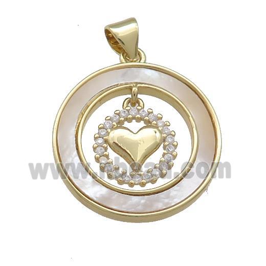 Copper Heart Pendant Pave Shell Zircon Circle 18K Gold Plated