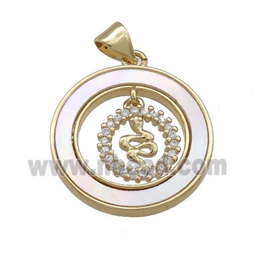 Copper Snake Pendant Pave Shell Zircon Circle 18K Gold Plated