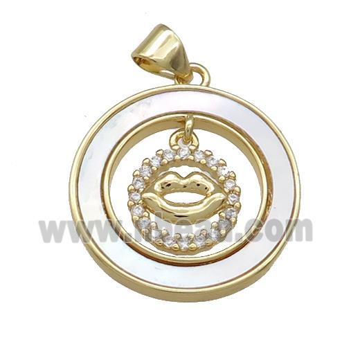 Copper Lips Pendant Pave Shell Zircon Circle 18K Gold Plated