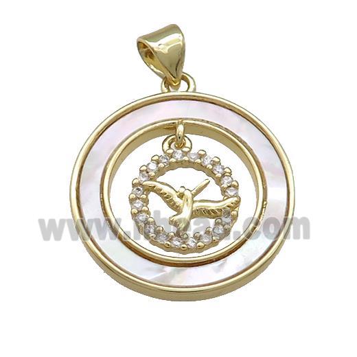 Copper Birds Pendant Pave Shell Zircon Circle 18K Gold Plated