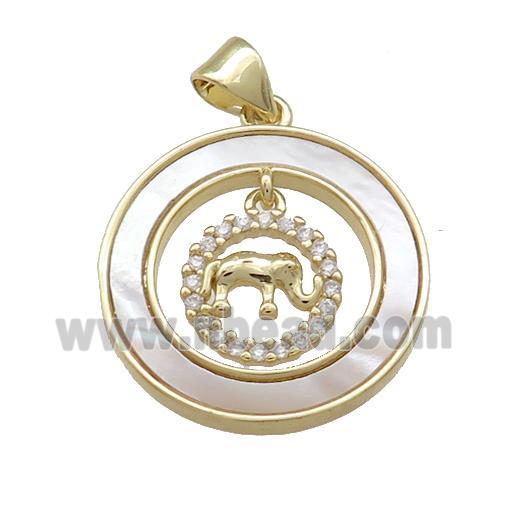 Copper Elephant Pendant Pave Shell Zircon Circle 18K Gold Plated