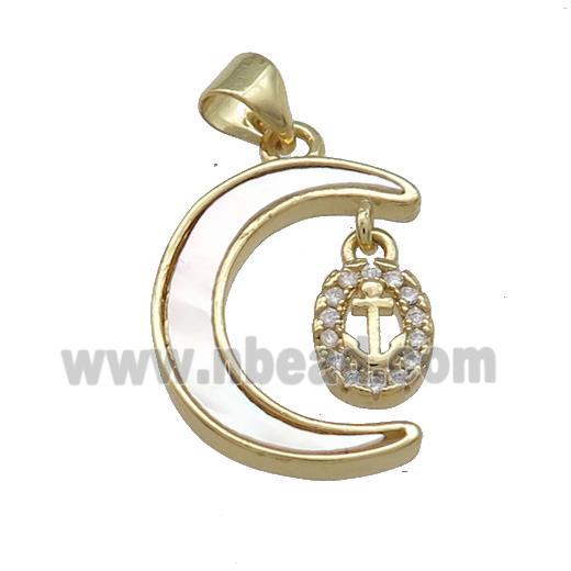 Copper Moon Pendant Pave Shell Zircon Cross 18K Gold Plated