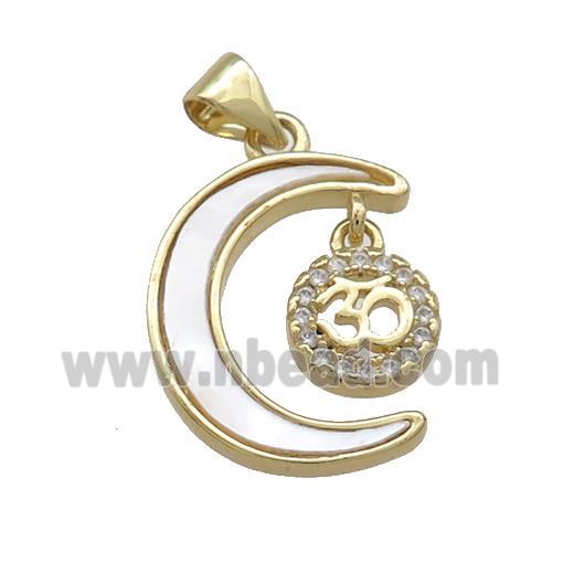 Copper Moon Pendant Pave Shell Zircon 18K Gold Plated
