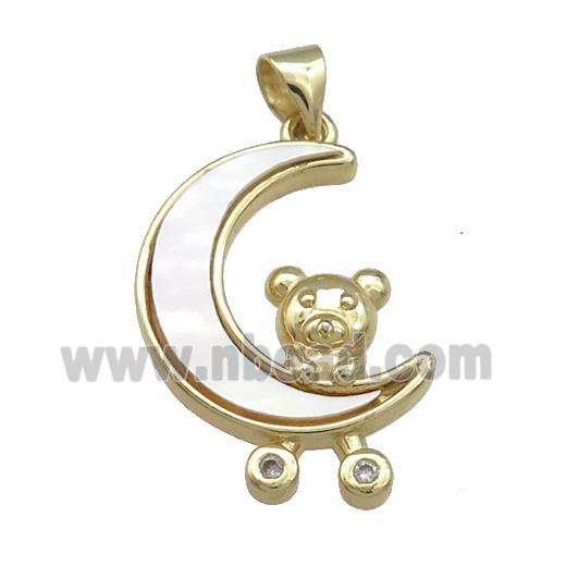 Copper Moon Pendant Pave Shell Zircon Bear 18K Gold Plated