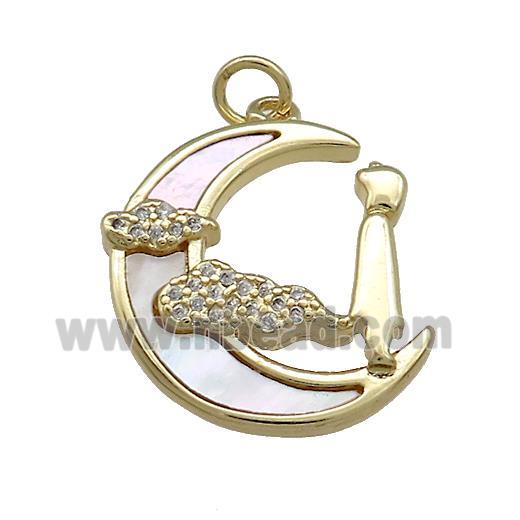 Copper Moon Pendant Pave Shell Zircon Cloud 18K Gold Plated