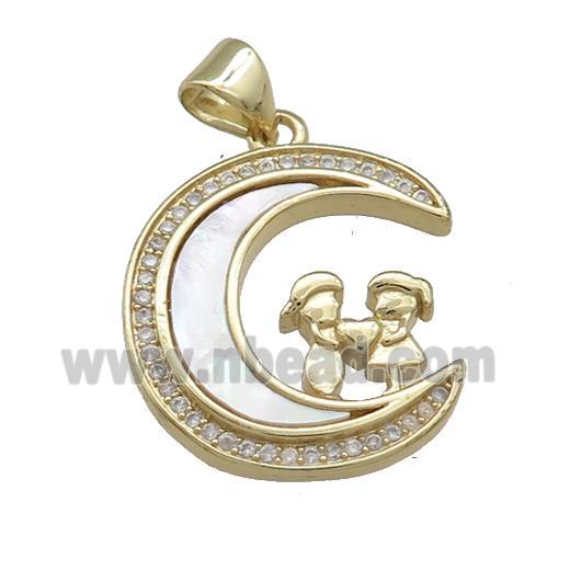 Copper Moon Pendant Pave Shell Zircon Kids 18K Gold Plated