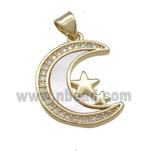 Copper Moon Pendant Pave Shell Zircon Star 18K Gold Plated
