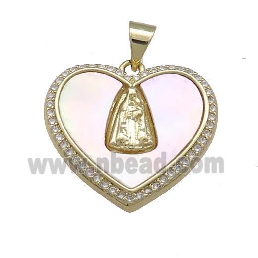 Copper Heart Pendant Pave Shell Zircon 18K Gold Plated