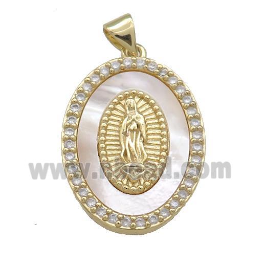 Jesus Charms Copper Oval Pendant Pave Shell Zircon Religious 18K Gold Plated