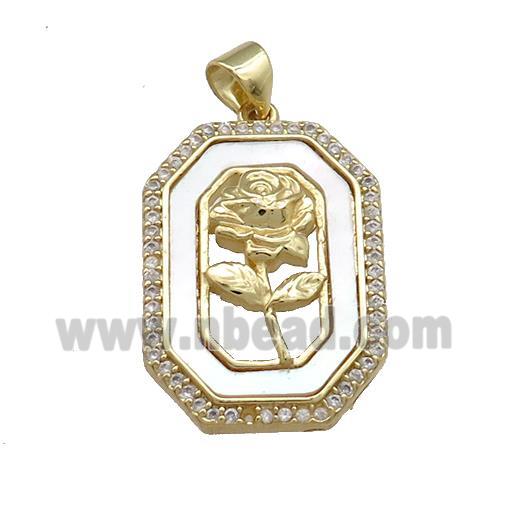 Flower Copper Rectangle Pendant Pave Shell Zircon 18K Gold Plated